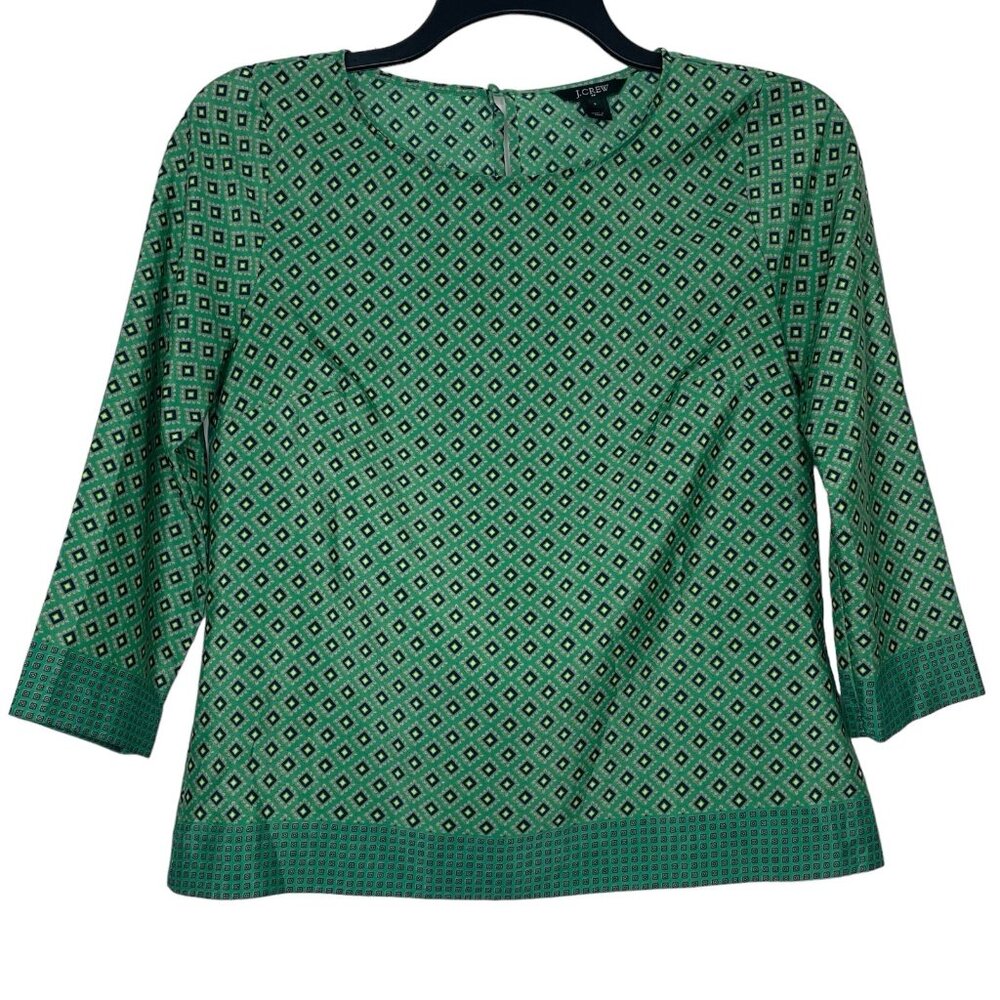 J.Crew Blouse Small 3/4 Sleeve Round Neck Geometric Print Womens Style 91566